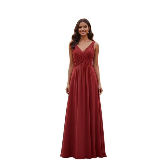 David's Bridal NWT Style F15933 Guava Long Mesh Dress Cowl Back Detail Size 4 - Picture 1 of 13